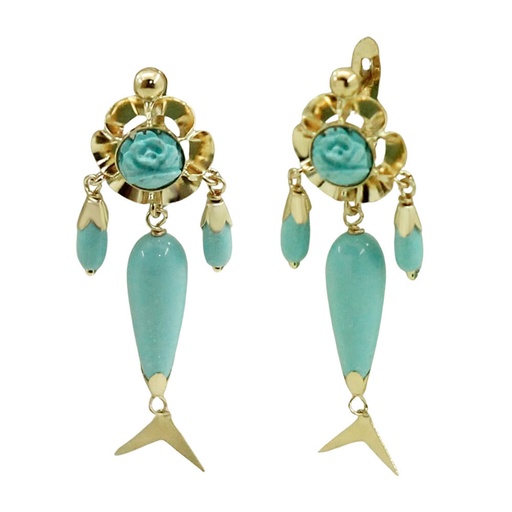 [8430T] PENDIENTES ARQUILLO 6MM PERITAS COLOR TURQUESA.40MM .CATALAN