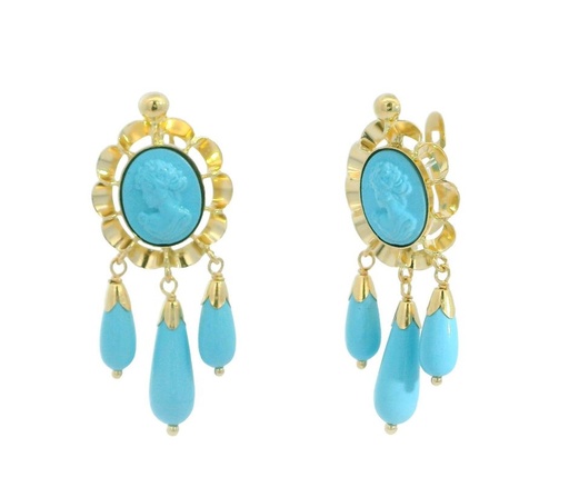 [7923T] PENDIENTES ARQUILLO 8x6MM 3 PERITAS COLOR TURQUESA .CATALAN