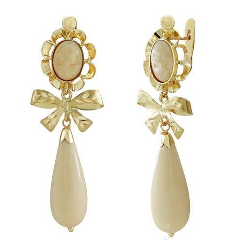 [7380/LM] PENDIENTES ARQUILLO 8x6MM CON LAZO COLOR MARFIL .45MM.CATALAN