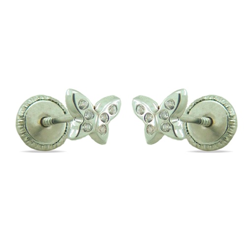 [2107B] 5MM BUTTERFLY STUD EARRINGS WITH CZ.WHITE GOLD.