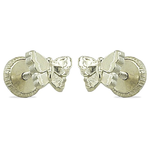 [4325B] 5MM WHITE GOLD BUTTERFLY STUD EARRINGS.SCREW BACK.