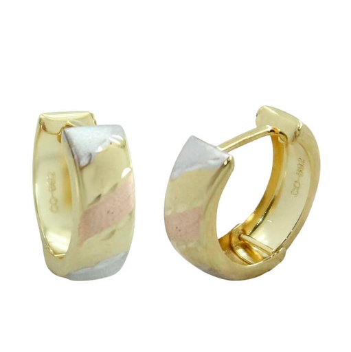 [5795] 13x5MM THREE TONE HUGGIES HOOP EARRINGS.