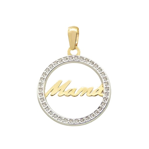 [4468] 16MM TWO TONE "MUM"PENDANT WITH CZ.