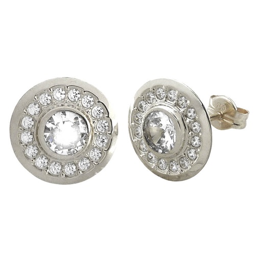 [3642B] 11MM WHITE GOLD ROUND EARRINGS.