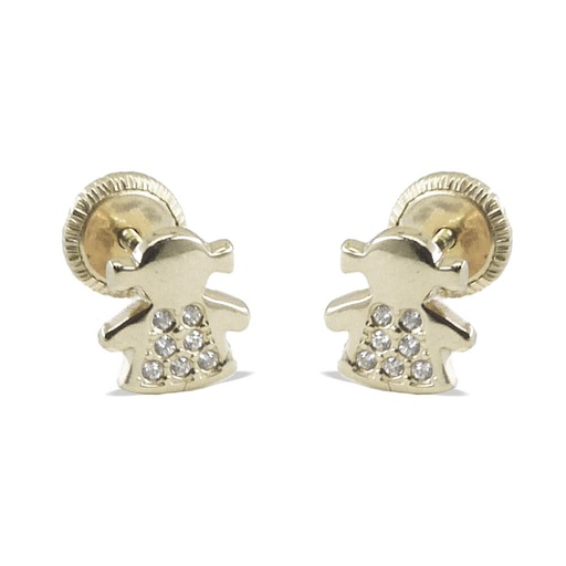 [3077B] WHITE GOLD GIRL SILHOUETTE STUD EARRINGS.SCREW BACK.