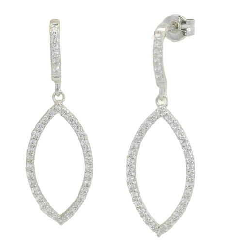 [5697] 28MM HANGING WHITE GOLD EARRINGS WITH CZ.