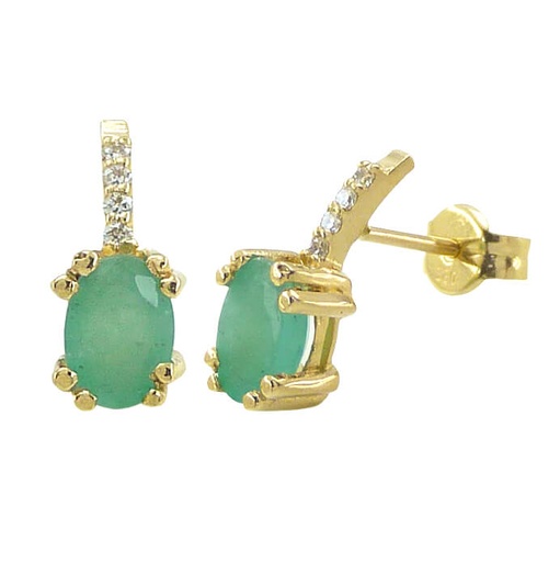 [B4159E] PENDIENTES ESMERALDA OVAL DE 6x4MM Y BRILLANTES DE 1MM H-SI.0.0.04 CT TW
