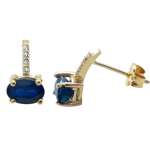 [B4154Z] 6x4 SAPPHIRE EARRINGS WITH 1MM DIAMONDS.H-SI.0.04 CT TW.