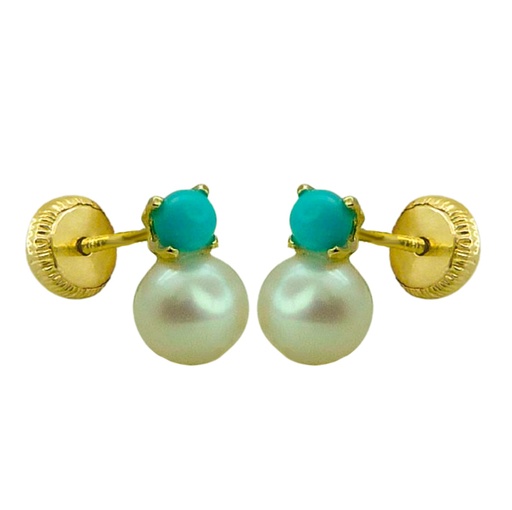[2646] PENDIENTES PATILLA PERLA DE 3'5MM Y BOLA COLOR TURQUESA.