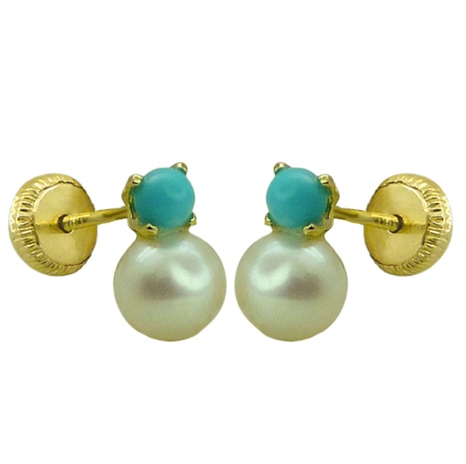[2647] 5MM PEARL AND TURQUOISE COLOR BALL STUD EARRINGS.