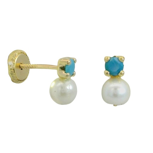 [2647] PENDIENTES PATILLA PERLA 4MM Y PIEDRA COLOR TURQUESA.