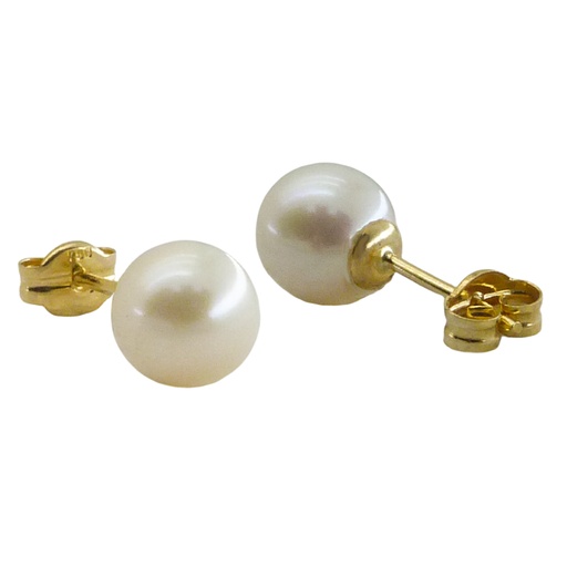 [6849] 7/8MM ROUND FRESHWATER PEARL STUD EARRINGS.