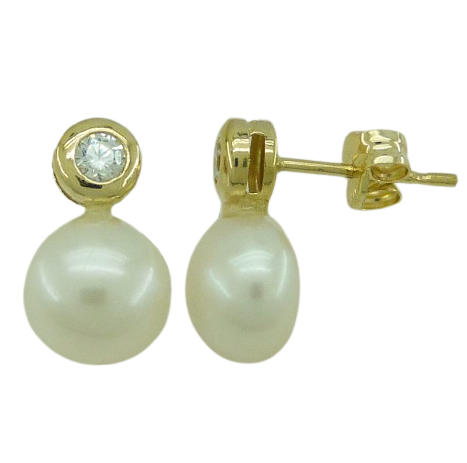 [1622] 7MM  BUTTOM FRESHWATER PEARL AND CZ EARRINGS.