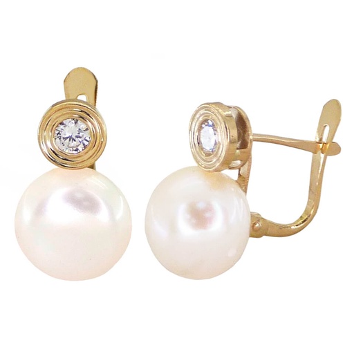 [2314] PENDIENTES CHATON 6MM PERLA BOTÓN 10MM .CATALAN Perla Cultivada