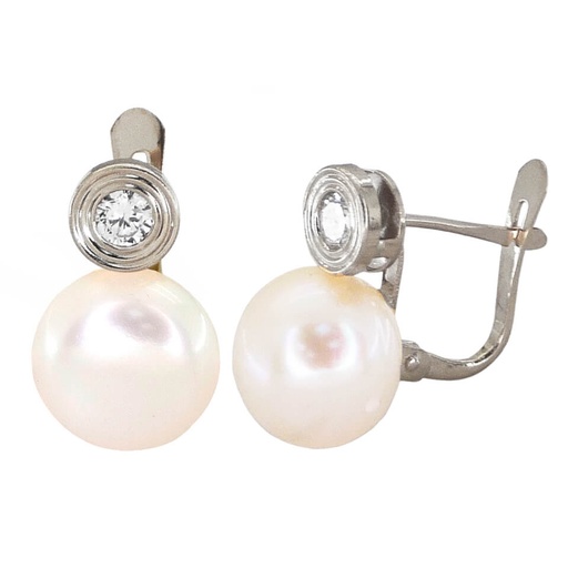 [2314B] 10MM BUTTON PEARL LEVERBACK EARRINGS.WHITE GOLD