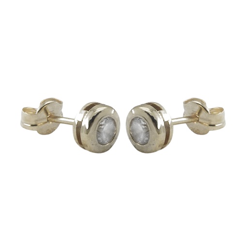 [1673B] 3MM CZ WHITE GOLD "CHATON" EARRINGS.
