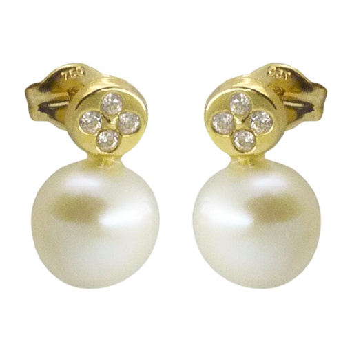 [2322] PENDIENTES REDONDOS PERLA  BOTON 7.5MM PRESION.