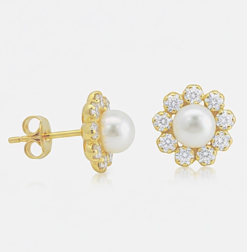 [3989] 5MM FRESHWATER PEARL AND CZ STUD EARRINGS.9MM