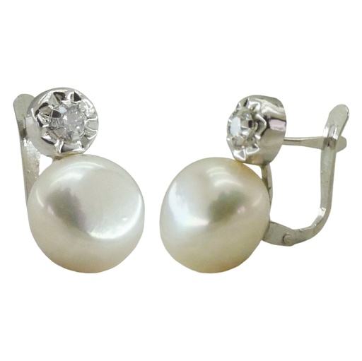 [2998B] PENDIENTES ORO BLANCO CON SOLISTA.PERLA 10 MM.CATALAN