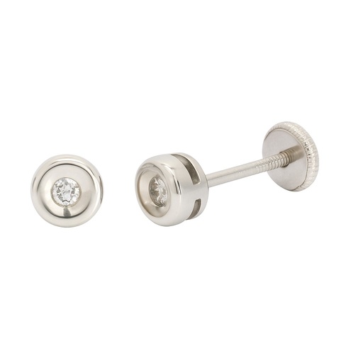 [B4120/0.05B] PENDIENTES CHATON ESTAMPACION ORO BLANCO 4.5MM.BRILLANTES H-SI 1  0.05 CT TW