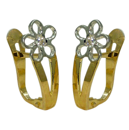[3387] TWO TONE GOLD FLOWER EARRINGS