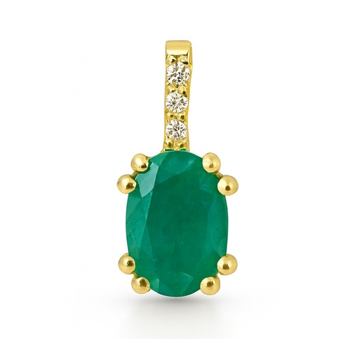 [B4159/CE] 6x4MM EMERALD AND DIAMONDS PENDANT.COLOR H QUALITY SI.0.02 CT TW