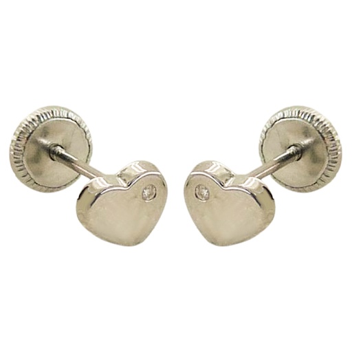 [B4668B] 6MM HEART STUD EARRINGS.DIAMONDS 0.04 CT TW.WHITE GOLD.