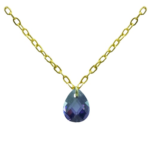 [4925AM] 7x5MM PEAR  AMETHYST  COLOR CZ CHARM NECKLACE.45CM CHAIN.