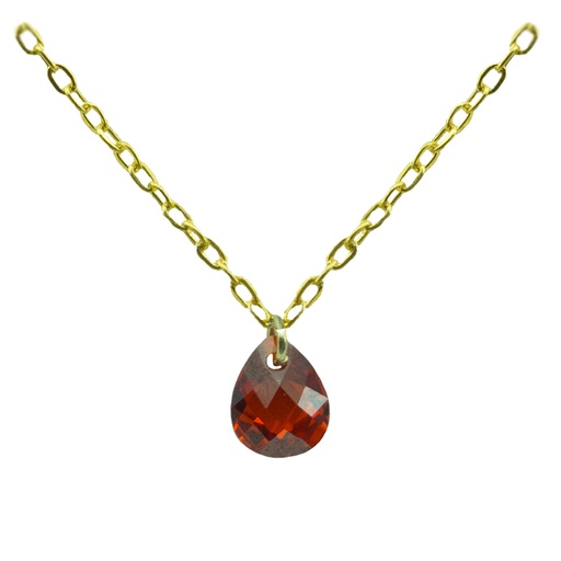 [4925GR] 7x5MM PEAR  GARNET  COLOR CZ CHARM NECKLACE.45CM CHAIN.