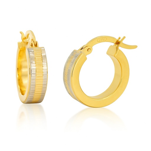 [5882] TWO TONE ROUND HOOPS EARRINGS.14x4MM.