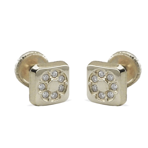 [3368B] 5'5MM WHITE GOLD SQUARE STUD EARRINGS WITH CZ.