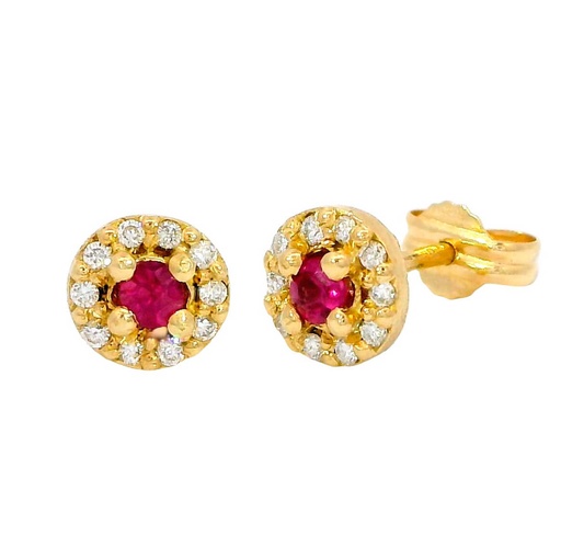 [B4157R] 2.5MM RUBI AND DIAMOND STUD EARRINGS.H-SI 0.10 CT TW 