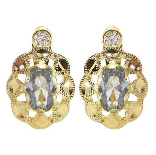 [7819A] PENDIENTES CUBANA PIEDRA DE 6x4MM COLOR AGUAMARINA. 14x9MM.