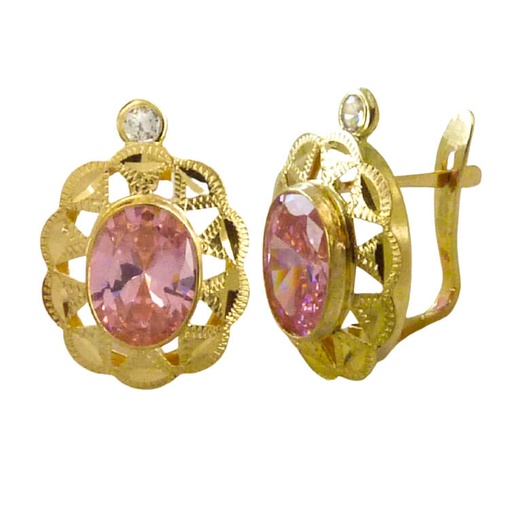 [7819R] 14x9MM OPENWORK EARRINGS PINK  COLOR  CZ