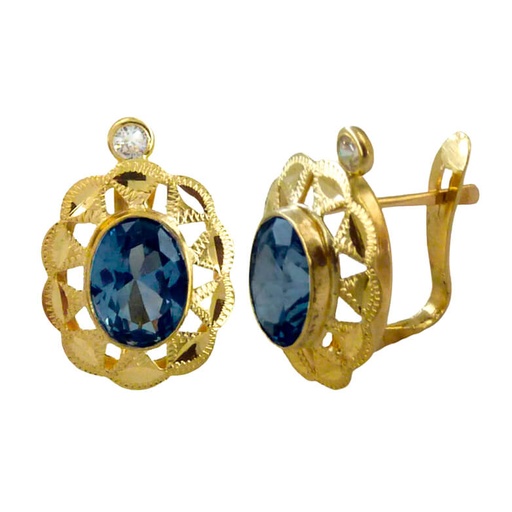 [7819Z] PENDIENTES CUBANA PIEDRA DE 6x4MM COLOR ZAFIRO. 14x9MM.