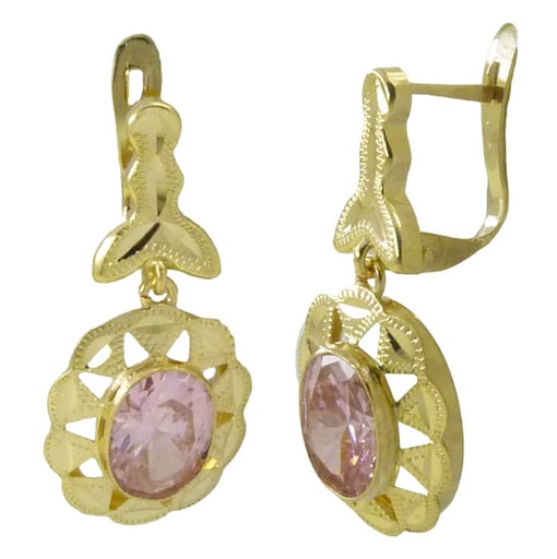 [7732R] 22MM OPENWORK EARRINGS PINK CZ