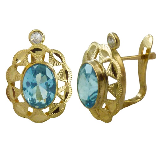 [7822A] 8x6MM AQUAMARINE COLOR CZ OPENWORK EARRINGS