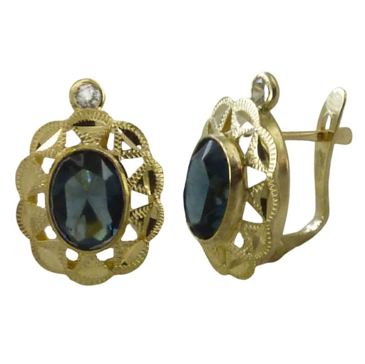 [7822M] 8x6MM SAPPHIRE  COLOR CZ OPENWORK EARRINGS