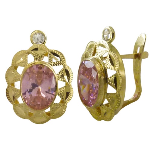 [7822R] 8x6MM PINK CZ OPENWORK EARRINGS