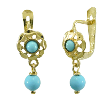 [9680T] PENDIENTES CUBANA BOLA COLOR TURQUESA.CATALAN.15MM.