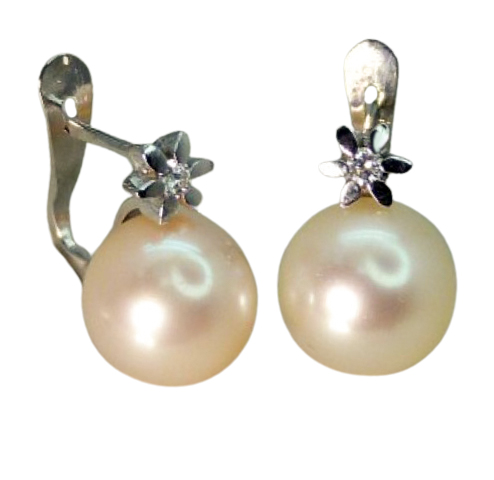 [B4041/05] 7MM PEARLS AND 1.8MM DIAMOND EARRINGS.H-SI 0.05 CT TW 