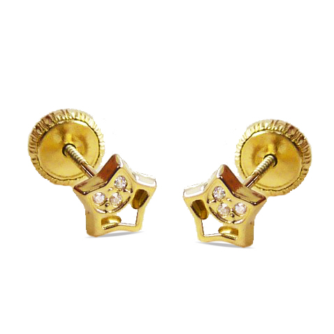 [4676] 5'5MM OPENWORK STAR STUD EARRINGS WITH CA.SCREW BACK.