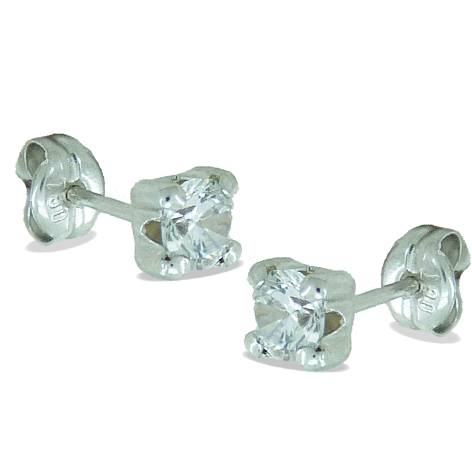 [3074B] 4MM CZ  STUD EARRINGS.WHITE GOLD.