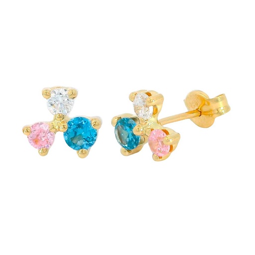 [4915] PENDIENTES GARRA TREBOL TRICOLOR 6MM PRESION