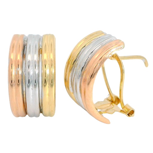 [4976] 15x9MM TRI COLOR GOLD EARRINGS.OMEGA BACK.