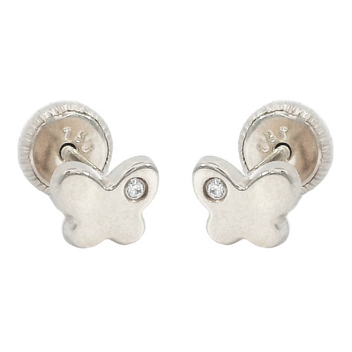 [4670B] PENDIENTES MARIPOSA ORO BLANCO 6MM CON CIRCONITAS.