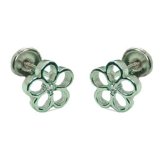 [2737B] PENDIENTES ORO BLANCO FLOR CON CIRCONITA.6'5MM.