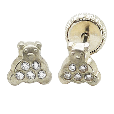 [2106B] 5MM TEDDY BEAR STUD EARRINGS WITH CZ.SCREW BACK.