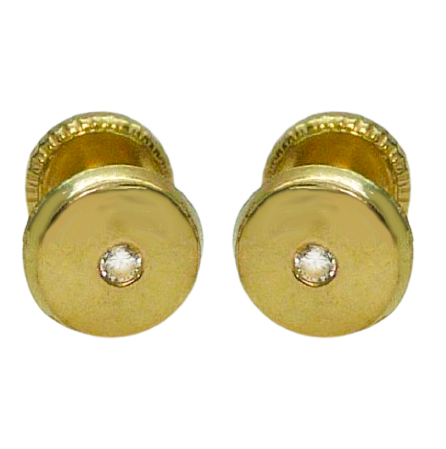 [3370] 5'5MM ROUND STUD EARRINGS WITH CZ.SCREW BACK.