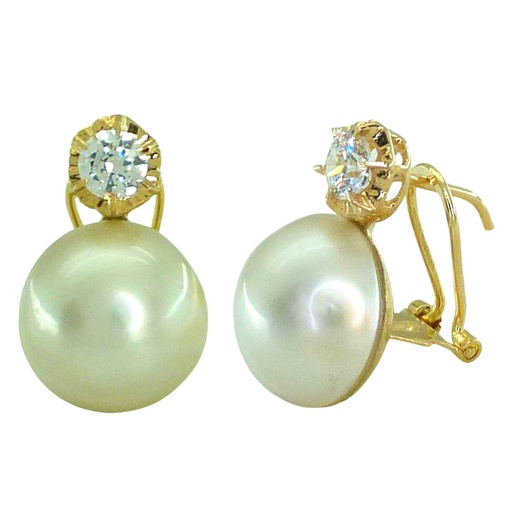 [6013/2] 10/11 MM MABE PEARL EARRINGS WITH CZ.OMEGA BACK.